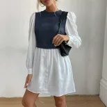 Color Block Long Sleeve Dress Round Neck Stylish Design Autumn Fashion Wholesale Available ready