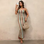 Strapless Bodycon Dress Ethnic Striped Knit Vacation Style Summer Wear Wholesale Available fast