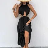 Bohemian Style Hollow Out Maxi Dress Ethnic Pattern Woven Strap Details Elegant Summer Wear Whol
