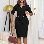 Elegant Womens Pencil Dress V Neck Solid Color Bodycon Fit Perfect for Office Wear or Formal Occ