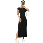 Elegant Sleeveless Knit Dress Backless Side Slit Mid Length Summer Fashion for Women Wholesale A
