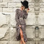 Vintage Leopard Print Ruffle Sleeve Long Sleeve Dress for Women in Apricot Autumn Winter Wholesale low MOQ