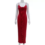 Fashionable Slim Fit Solid Color Ruffled Hem High Waist Maxi Dress for Women Elegant Sleeveless