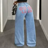 Wide Leg High Waisted Denim Trousers Vintage Style Loose Fit Versatile Design Casual Wear for Wo