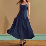 Womens Summer Casual Denim Maxi Dress Elegant Sleeveless Design Available in Blue Wholesale Low MOQ