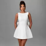 Summer Womens A Line Dress Pearl Bow Detail Slim Fit Backless Design Stylish Casual Wear for Par