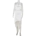 Spring Womens Dress Elegant Satin Fabric Sleeveless High Low Hem Backless Design Perfect for Par