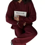 Womens Autumn Winter Solid Color Polo Neck Sweater Set Loose Fit Knit Sweater and Wide Leg Pants