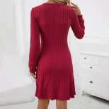 Wine Red High Waisted Midi Dress Slim Fit Elegant Design Perfect for Office Wear Wholesale Avail