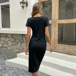 Summer Casual Solid Color Bodycon Dress Irregular Hem Elegant Fit Versatile Style Wholesale Avai