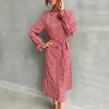 Long Sleeve Floral Print Bodycon Dress for Women High Neck Slim Fit Elegant Style Perfect for Pa
