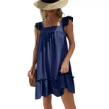 Womens Casual Beach Dress Short Loose Fit Spaghetti Straps Lightweight Fabric Summer Vacation We
