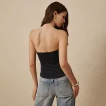 Off Shoulder Crop Top Sexy Design Bow Detail Sleeveless Youthful Style Perfect for Casual Wear W