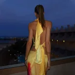 Beach Vacation Floral Print Halter Neck Backless Top and Long Skirt Set Summer Style Wholesale A