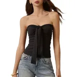 Off Shoulder Crop Top Sexy Design Bow Detail Sleeveless Youthful Style Perfect for Casual Wear W