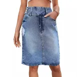 Fashionable Loose Denim Midi Skirt Womens Casual Style European and American Trend Perfect for S