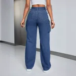 Loose Fit Wide Leg Denim Trousers for Women Large Pockets Casual Style Comfortable Fabric Availa