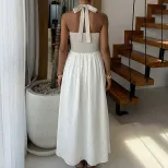 Color Block Halter Backless Maxi Dress Casual Vacation Style Comfortable Fit Available for Whole