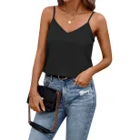Slim Fit Sleeveless Knit Top Solid Color V Neck Polyester Summer Casual Wear for Women Wholesale