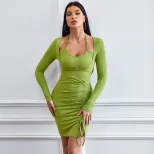 Womens Bodycon Mini Dress Two Piece Look Ruched Design Long Sleeve Knitted Fabric Perfect for Pa