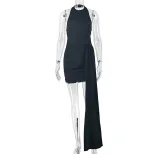 Slim Fit Solid Color Womens Dress Ruffled Short Sleeve Round Neck Bodycon Style Perfect for Part