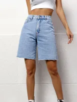 Loose Fit Womens Denim Shorts Washed Fabric Casual Style Summer Essential Wholesale Available