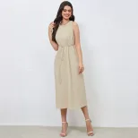 Elegant Casual Dress with Waist Tie and Pleated Back Slim Fit Stylish Design Perfect for Spring