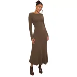 Solid Color Long Sleeve Bodycon Dress Mermaid Hem Off Shoulder Neckline Mid Length Perfect for P