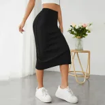 Elastic Waist Pencil Skirt High Split Comfortable Fit Elegant Style Perfect for Office or Casual