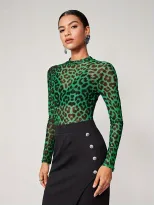 Womens Sheer Long Sleeve T Shirt Leopard Print Round Neck Lightweight Fabric Summer Fashion Whol