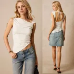 Womens Backless Tie Detail T Shirt Slim Fit Sleeveless Casual Style Spring Summer Collection Who