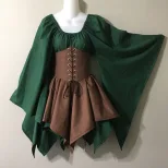 Renaissance Style Long Sleeve Dress Bell Sleeves Patchwork Design Elegant Fabric Perfect for Eve