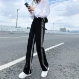 跨境渐变直筒牛仔裤女2023春秋新款韩版学生高腰宽松拖地阔腿长裤