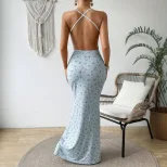 Floral Maxi Dress Sweet Design Halter Neck Backless Slim Fit Perfect for Spring Summer Beach Vac