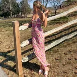 Summer Floral Print Slip Dress for Women Lace Panel Sweet and Sexy Style Perfect for Casual Outi