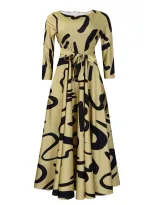 Plus Size African Print Midi Dress Stylish Tie Design Elegant Floral Pattern Spring Fashion Whol