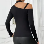Womens Knitted Long Sleeve Top Sexy Halter Neck Slim Fit Lightweight Fabric Spring Summer Fashio