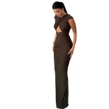 Fashionable Bodycon Midi Dress Hollow Out Pleated Slim Fit Elegant Evening Wear Wholesale Availa