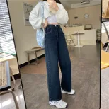 2022秋冬新款显瘦时尚高腰直筒牛仔裤子女小个子韩版宽松老爹裤