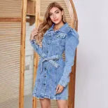 Vintage Denim Long Sleeve Dress Slim Fit Waist Defining Comfortable Fabric Perfect for Casual Ou