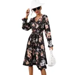 Printed Long Sleeve Dress Pleated Design Mid Length Fashionable for Women Perfect for Casual or