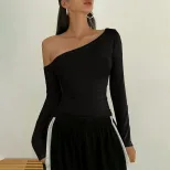 Off Shoulder T Shirt Trendy Design Long Sleeve Spring Summer Style Womens Fashion Top Wholesale