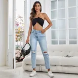 Womens Distressed Straight Leg Jeans Casual Style Versatile Fit Trendy Design Perfect for Everyd