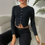 Womens Cropped Long Sleeve T Shirt Minimalist Style Chic Design Spring Summer Fashion Wholesale