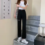 2022秋冬新款时尚休闲高腰显瘦黑色破洞毛边牛仔裤女直筒裤长裤