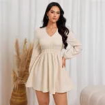 Elegant Womens Dress Versatile Slim Fit V Neck Elastic Waist Spring Summer Style Wholesale Avail
