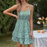 Floral Print Summer Dress Sweet Design Spaghetti Straps Vacation Style Available for Wholesale