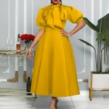 Plus Size Womens Summer Dress Solid Color Bow Tie Flared Hem Elegant Party Gown Wholesale Availa