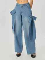 Wide Leg Denim Pants with Bow Detail Street Style Casual Wear Available for Wholesale custom pac
