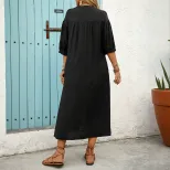 Casual Embroidered Dress Loose Fit Mid Sleeve Ethnic Style Summer Fashion for Women Wholesale Av